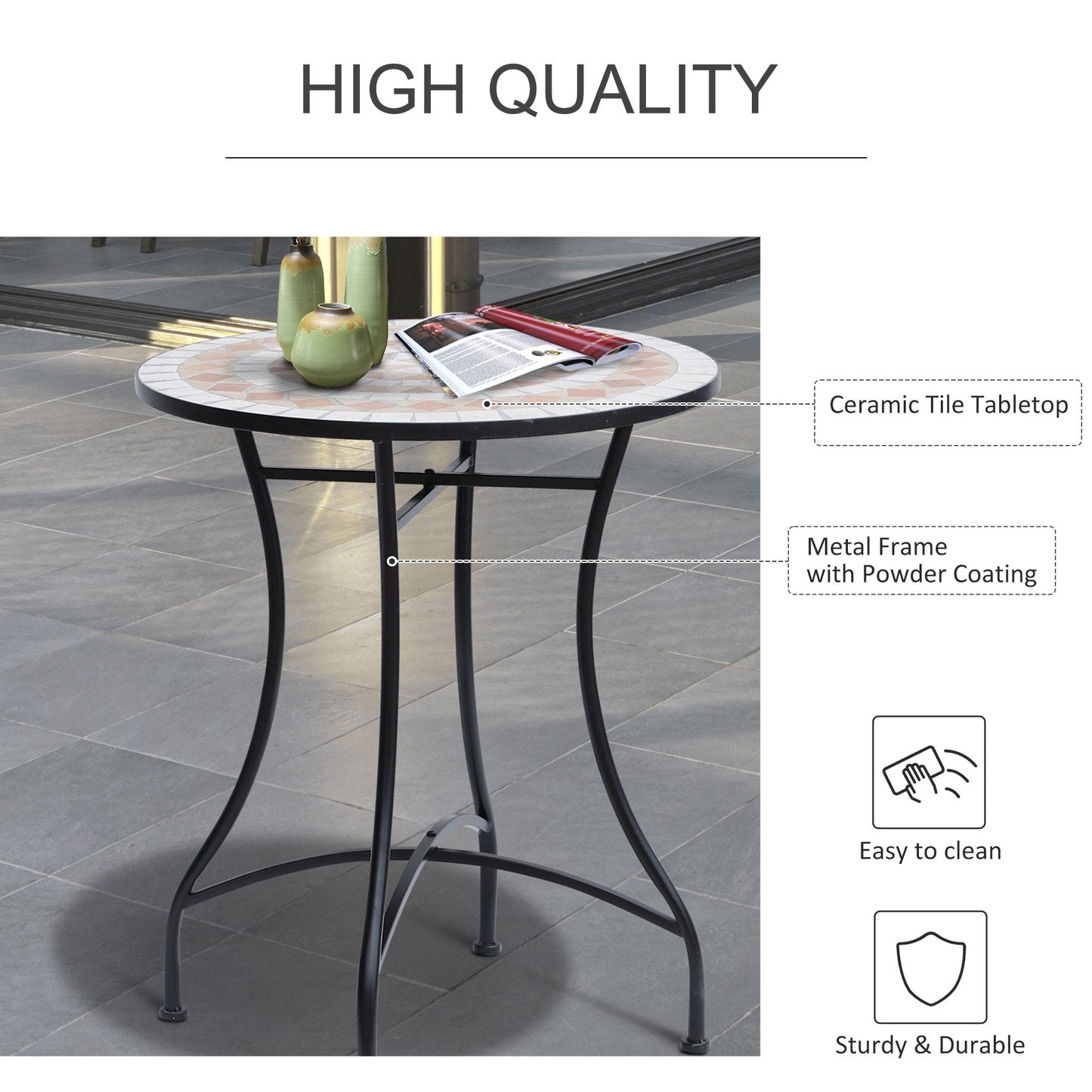 Mosaic Table Round Ceramic Bistro Garden Furniture Side Bar Table Patio