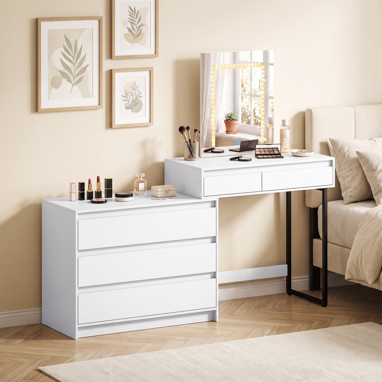 Vanity Makeup Desk LED Mirror Bedroom White