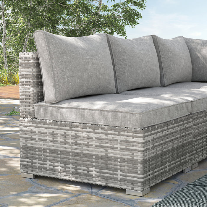 Outdoor Garden Furniture Rattan Single Middle Sofa with Cushions for Backyard Porch Garden Poolside Grey