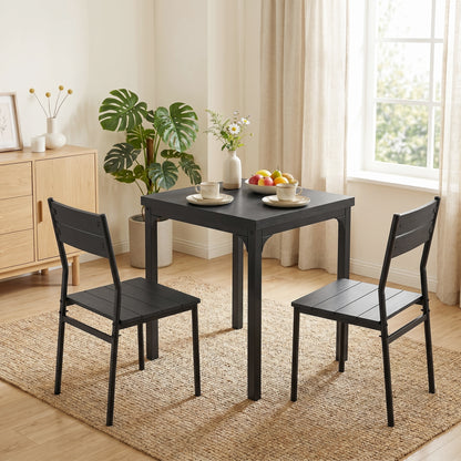 3 Pieces Modern Dining Table Set, Kitchen Table and Chairs for 2, Space Saving Design, Breakfast Nook Table Set with Steel Legs for Kitchen, Small Space, Black Wood Effect