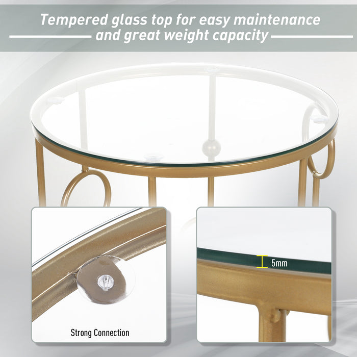 Round Coffee Tables Set of 2, Gold Nest of Tables with Tempered Glass Top, Steel Frame for Living Room, Gold