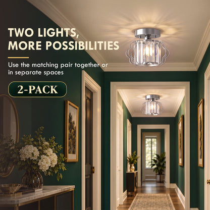 Set of 2 Crystal Ceiling Lights (E27 Bulbs Not Included) - Silver Tone