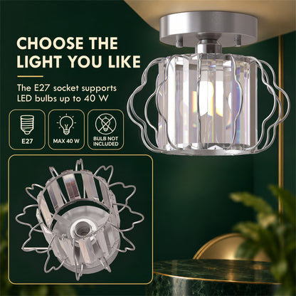 Set of 2 Crystal Ceiling Lights (E27 Bulbs Not Included) - Silver Tone