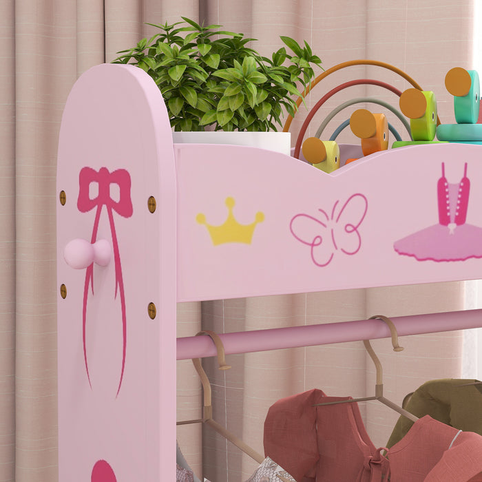 Kids Clothes Rail w/ Storage Shelves for Bedroom, Nursery, Pink