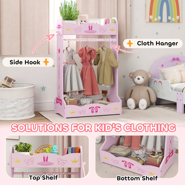 Kids Clothes Rail w/ Storage Shelves for Bedroom, Nursery, Pink