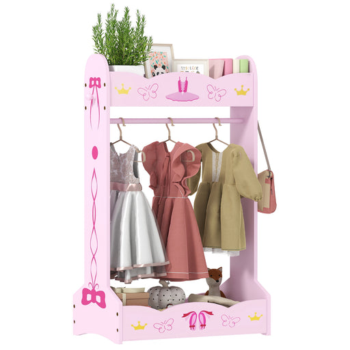 Kids Clothes Rail w/ Storage Shelves for Bedroom, Nursery, Pink