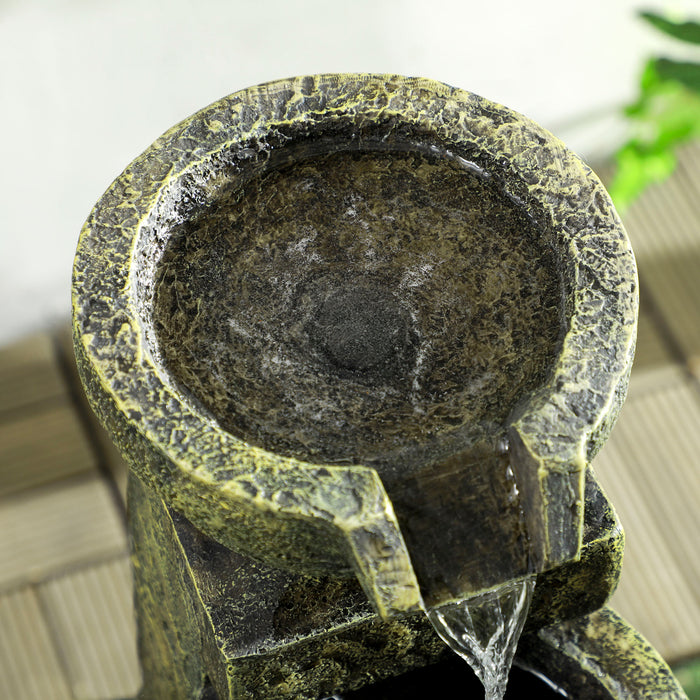 Garden Water Feature Waterfall Fountain with 4-Tier Stone Look Bowls, Adjustable Flow, Black and Yellow