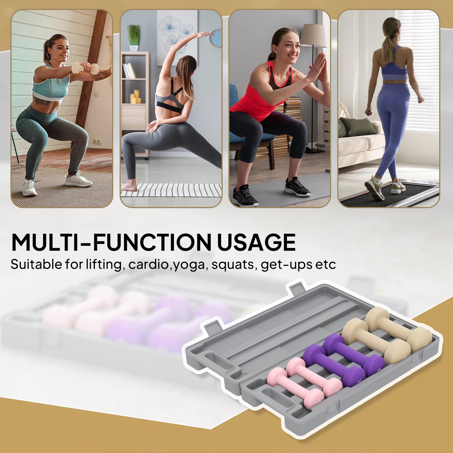 6kg Dumbbell Set, Weights Fitness Dumbbells, Pink, Purple, Brown