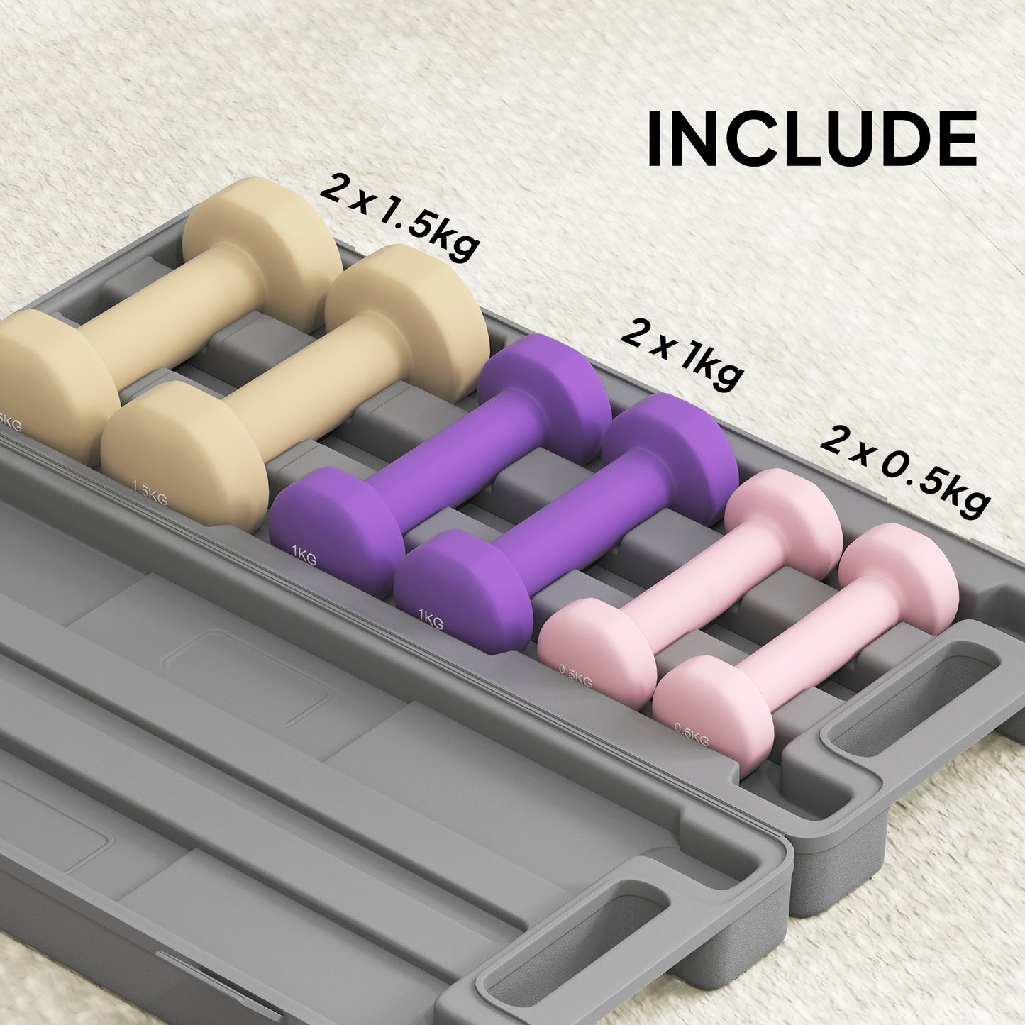 6kg Dumbbell Set, Weights Fitness Dumbbells, Pink, Purple, Brown