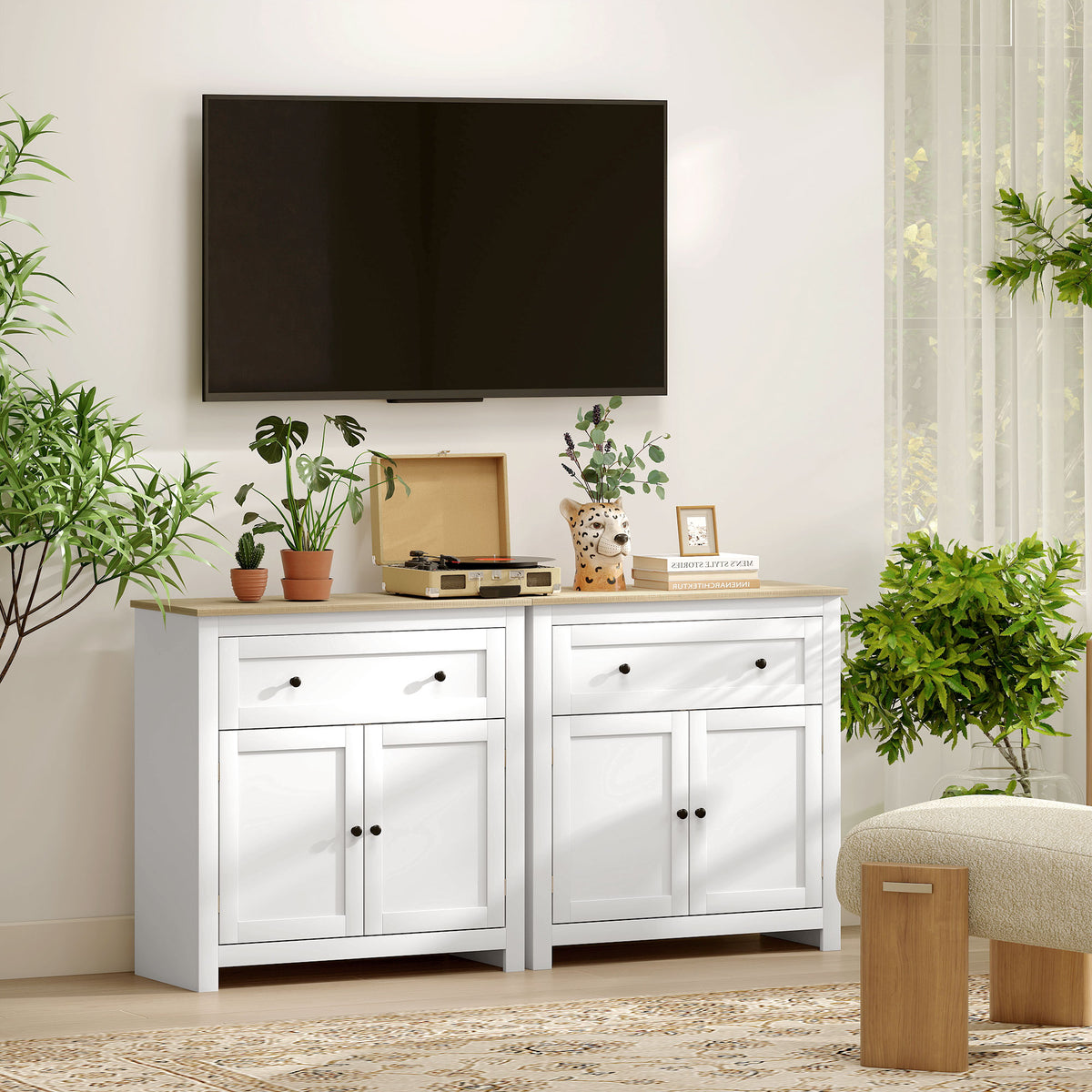 Sideboard Storage Cabinet with Adjustable Shelf, Drawer, White