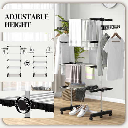 4-Tier Large Clothes Airer Stainless Steel Clothes Drying Rack Black