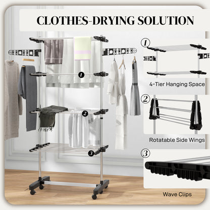 4-Tier Large Clothes Airer Stainless Steel Clothes Drying Rack Black