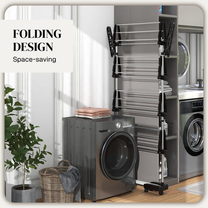 4-Tier Large Clothes Airer Stainless Steel Clothes Drying Rack Black
