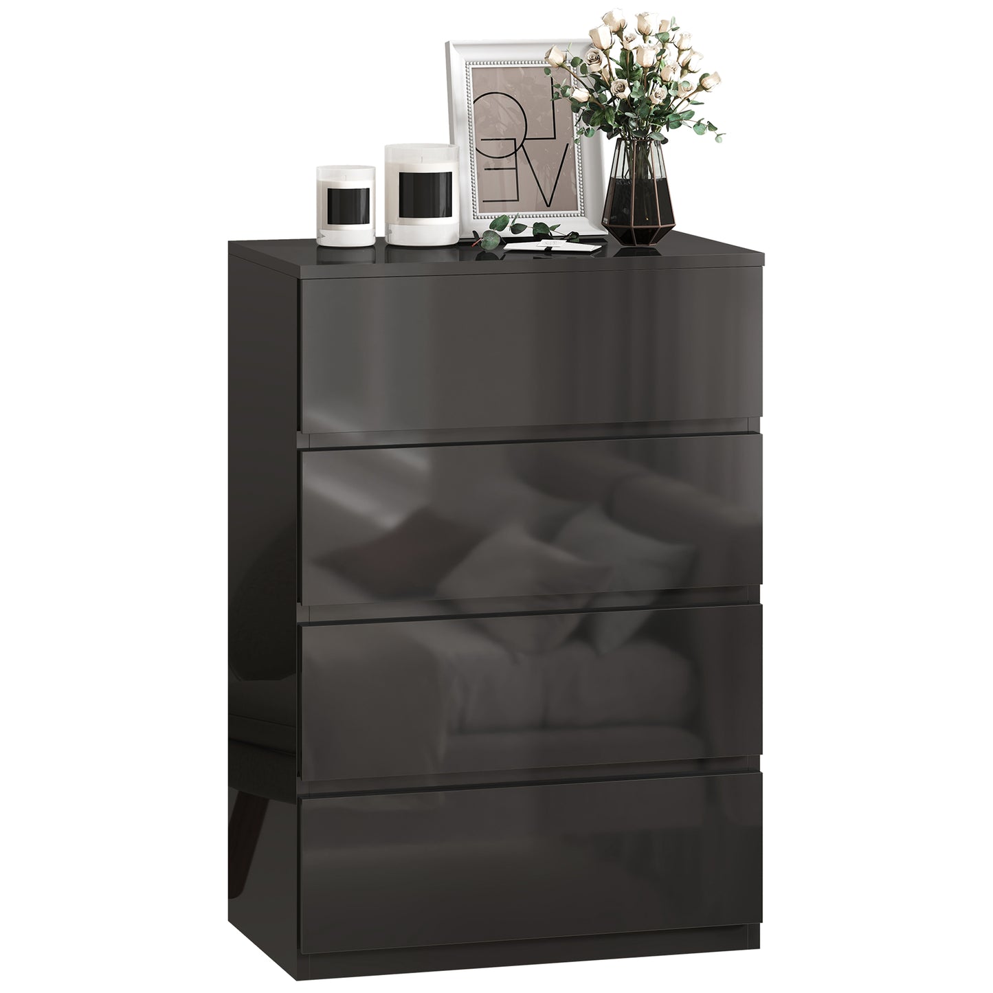 Bedroom Chest of Drawers, 4 Drawers Dresser, Drawer Unit, Black