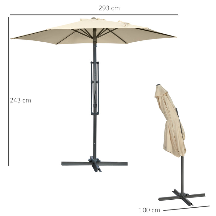 3m Cantilever Parasol with Easy Lever, Patio Umbrella with Crank Handle, Cross Base and 6 Metal Ribs, Outdoor Sun ShadesÔºåGarden, Cream White