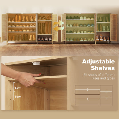 Bamboo Shoe Cabinet with Louvered Doors 18 Pairs Shoe Storage Cabinet