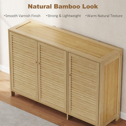Bamboo Shoe Cabinet with Louvered Doors 18 Pairs Shoe Storage Cabinet