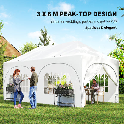 3 x 6m Pop Up Gazebo with Sides, Peak Top Garden Party Tent Marquee