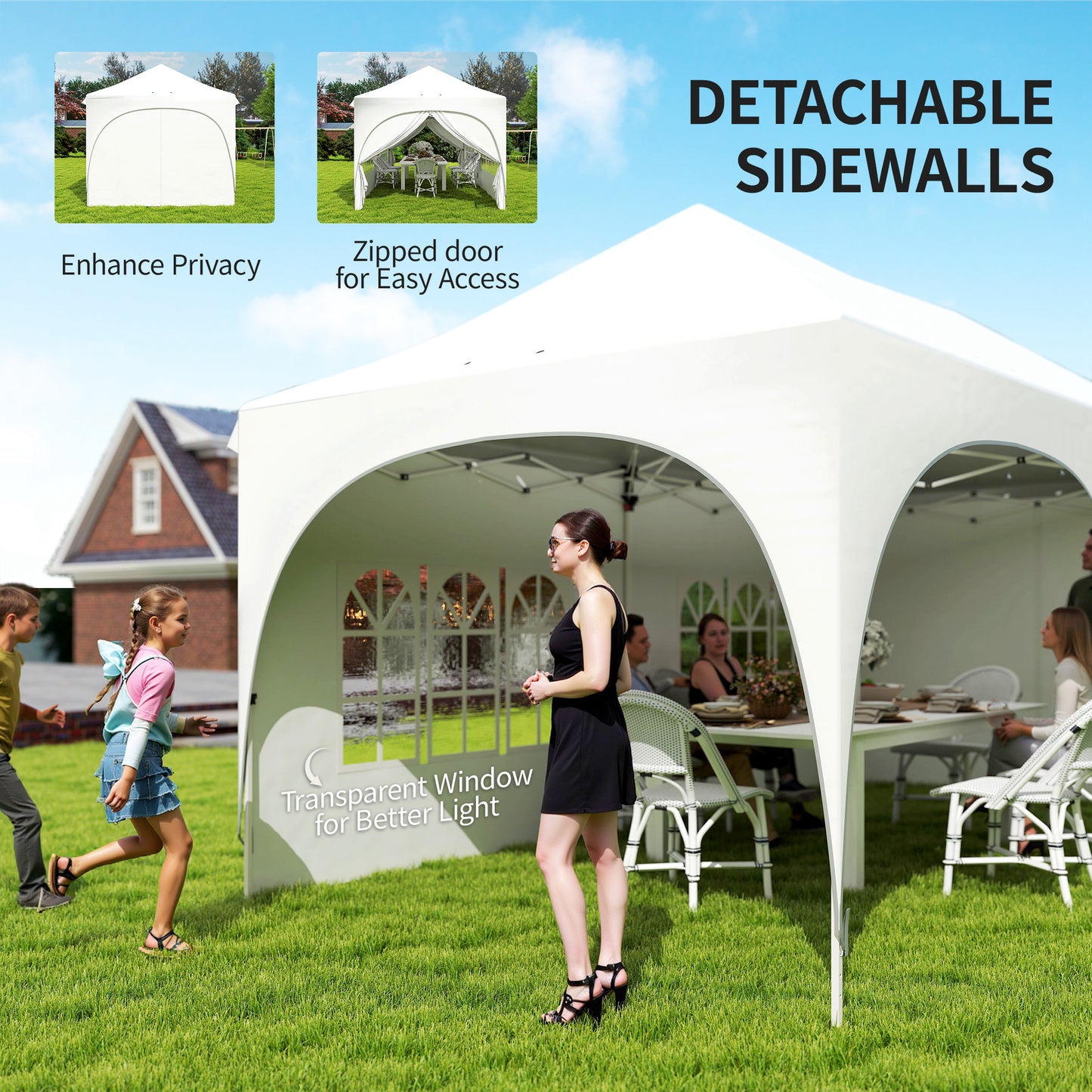 3 x 6m Pop Up Gazebo with Sides, Peak Top Garden Party Tent Marquee