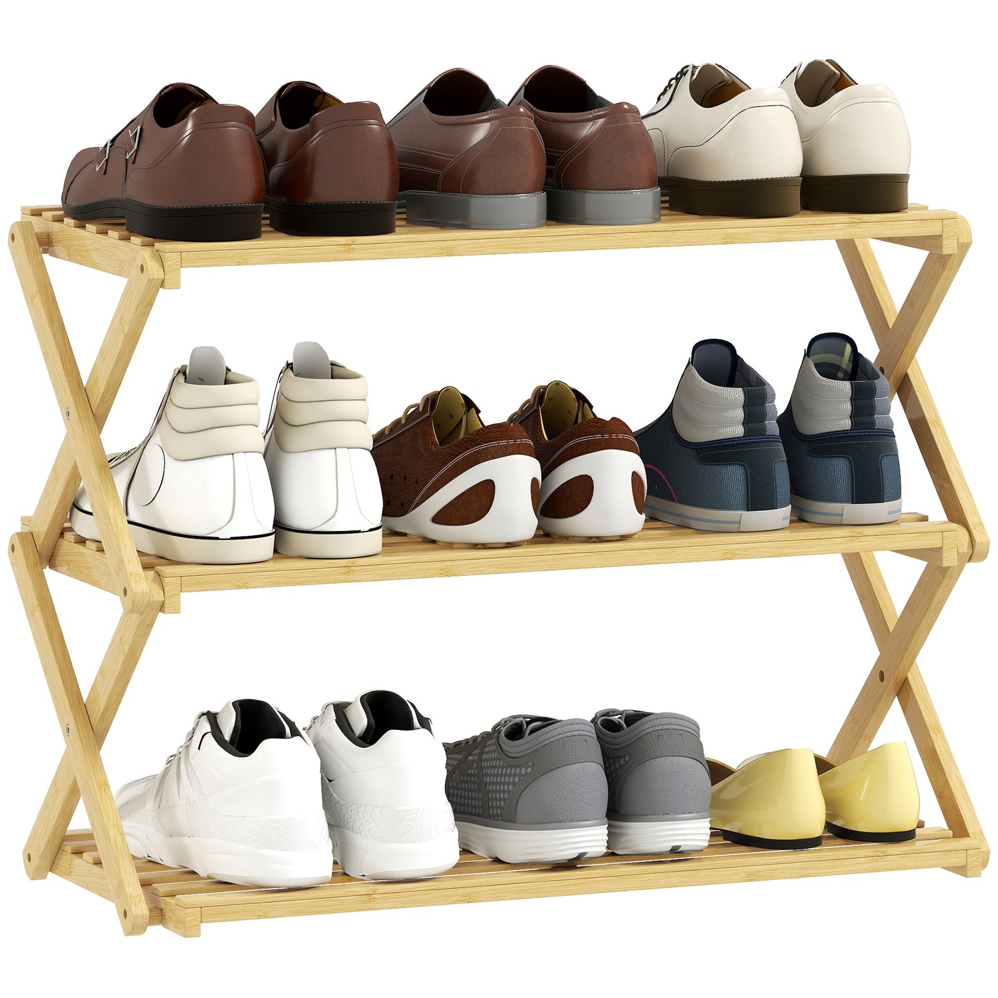 3-Tier Bamboo Shoe Rack, Folding Shoe Shelf, Holds up to 9 Pairs