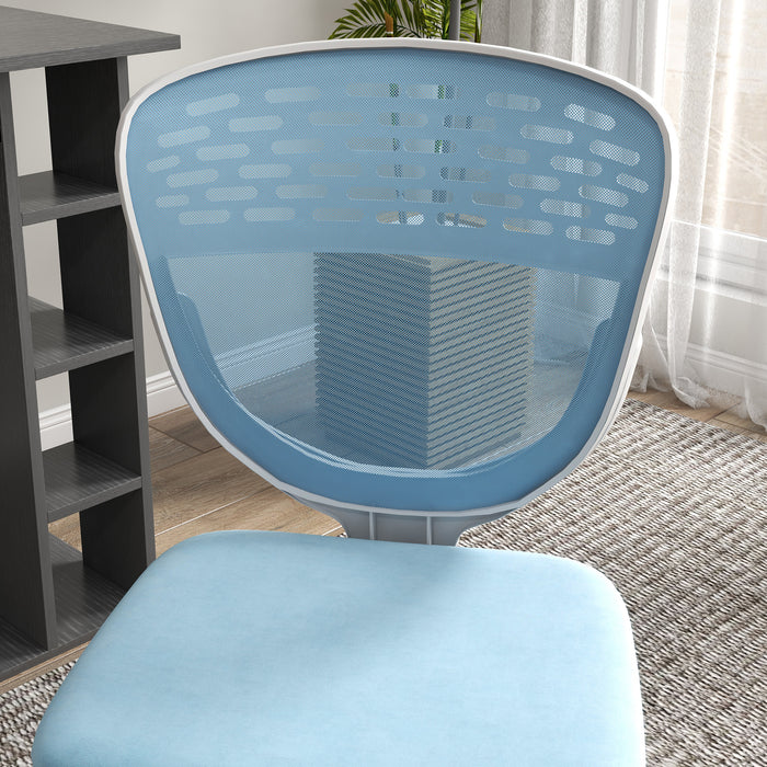 Armless Desk Chair, Mesh Office Chair, Height Adjustable with Swivel Wheels, Blue