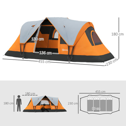 5-6 Man Camping Tent with Bag, Fibreglass and Steel Frame, Orange