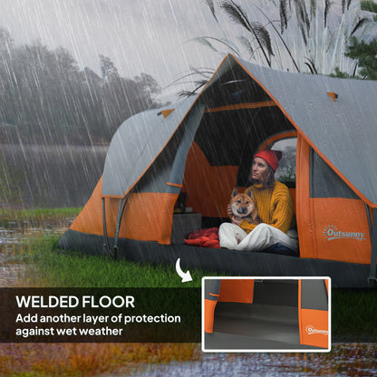 5-6 Man Camping Tent with Bag, Fibreglass and Steel Frame, Orange
