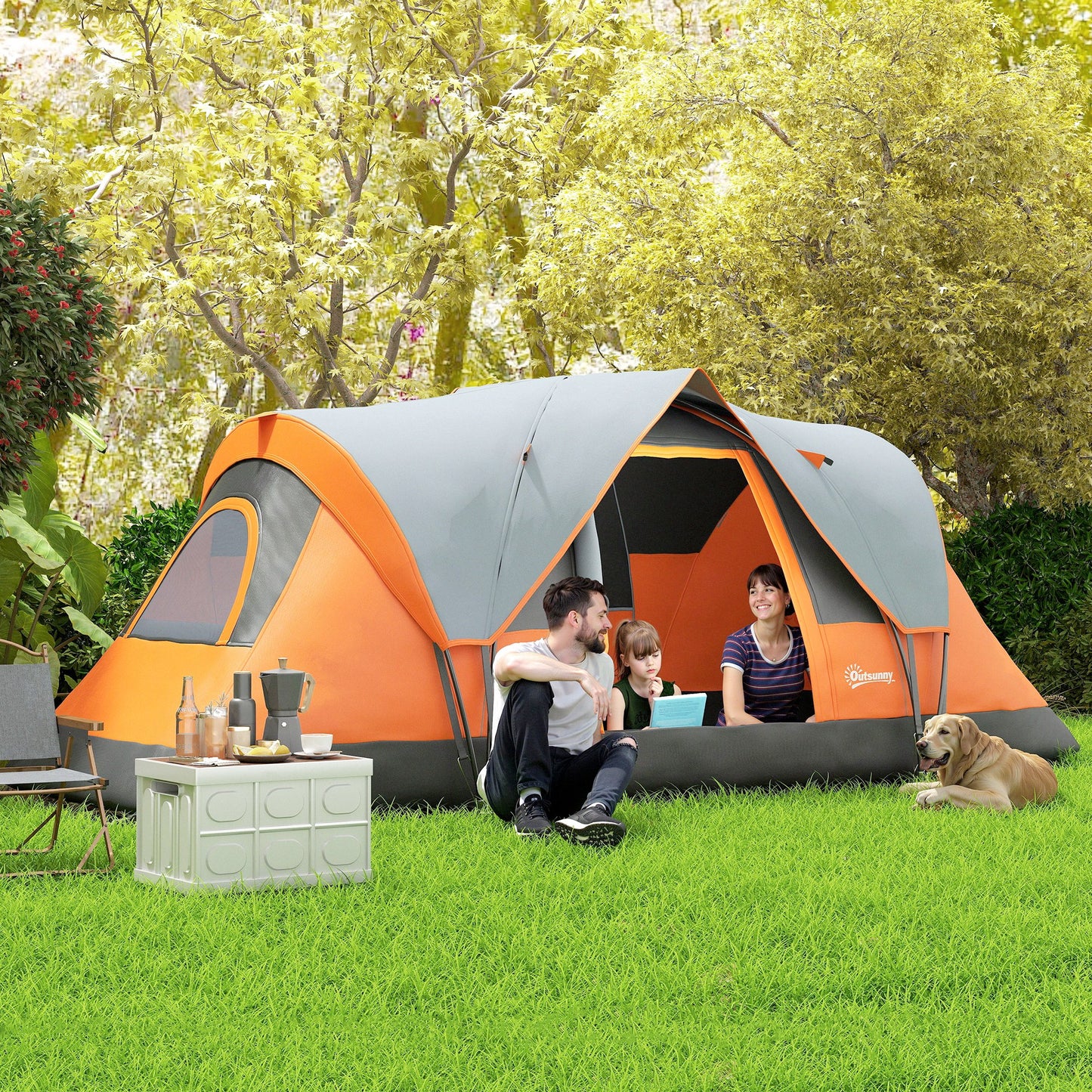5-6 Man Camping Tent with Bag, Fibreglass and Steel Frame, Orange