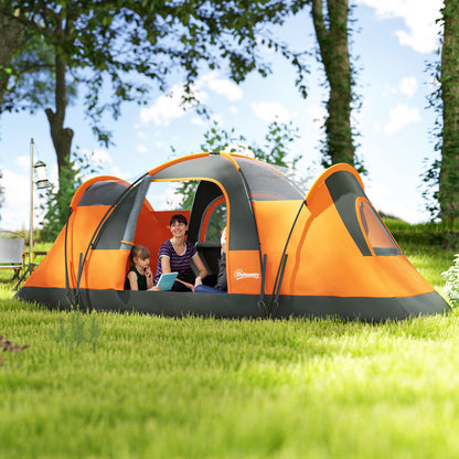 5-6 Man Camping Tent with Bag, Fibreglass and Steel Frame, Orange