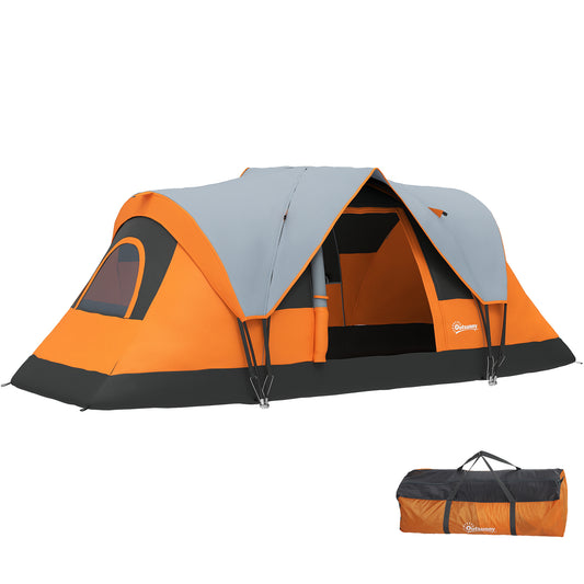 5-6 Man Camping Tent with Bag, Fibreglass and Steel Frame, Orange