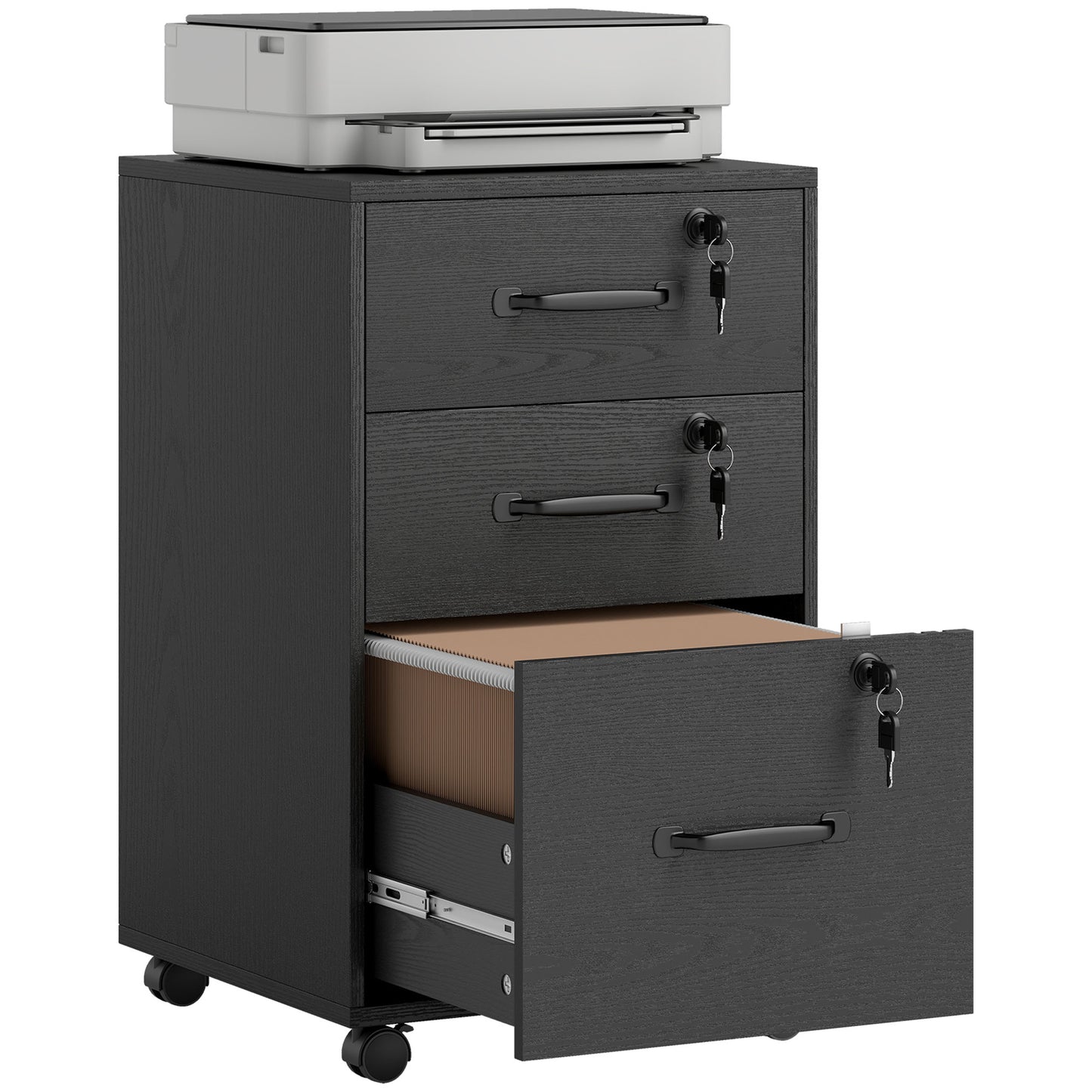 3 Drawer File Cabinet Rolling Filing Cabinet for A4 and Letter Black