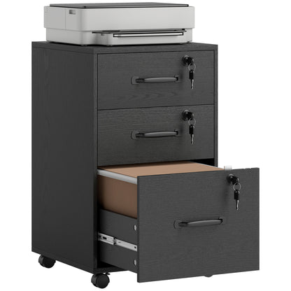 3 Drawer File Cabinet Rolling Filing Cabinet for A4 and Letter Black