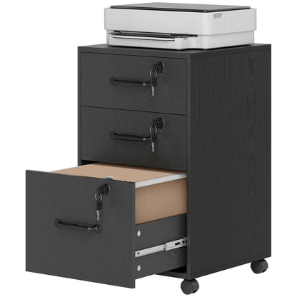 3 Drawer File Cabinet Rolling Filing Cabinet for A4 and Letter Black