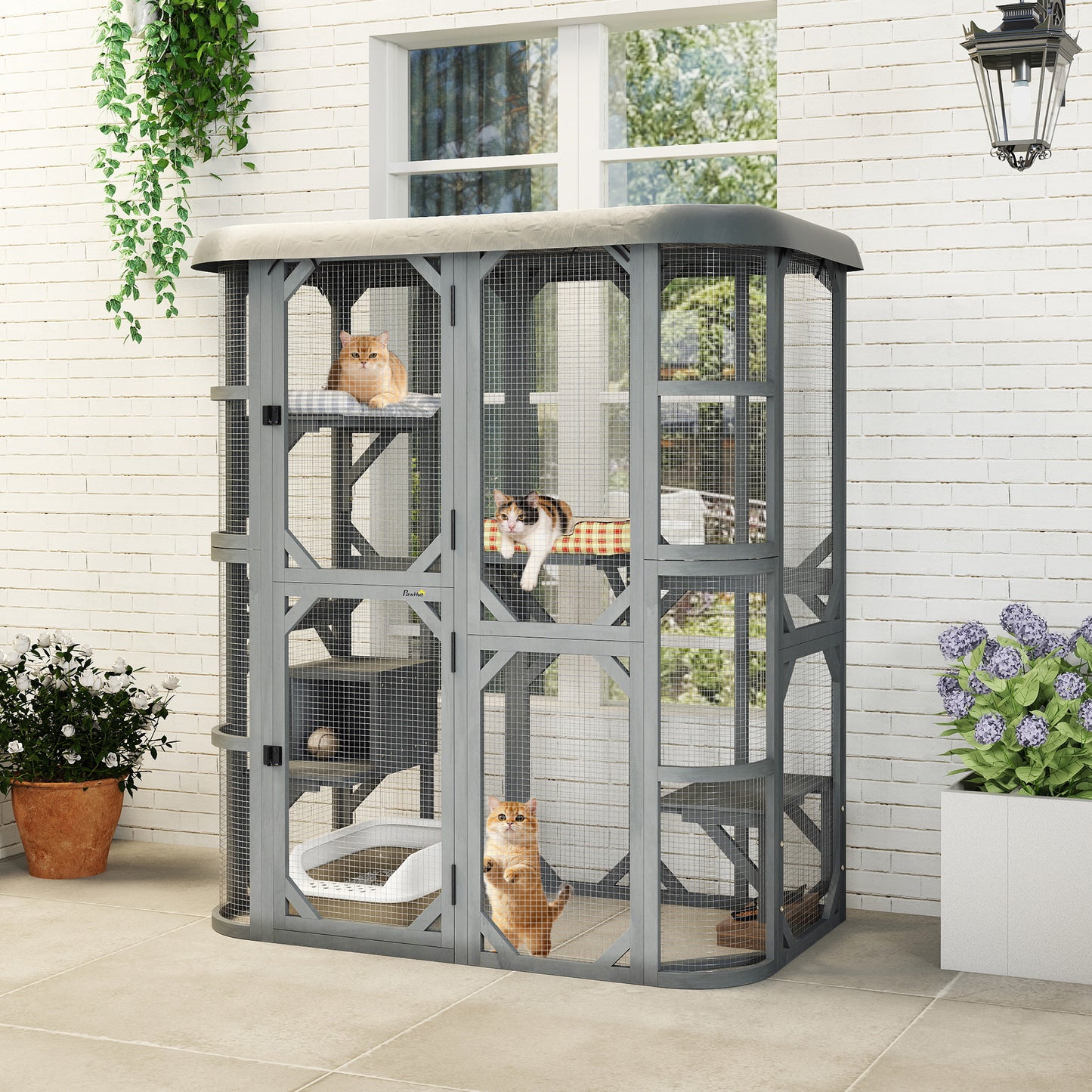Walk-in Catio, Outdoor Cat Enclosure with 4 Jumping Platforms, Condo