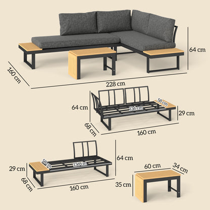 4 Seater L Shaped Aluminium Garden Furniture Set with Coffee Table