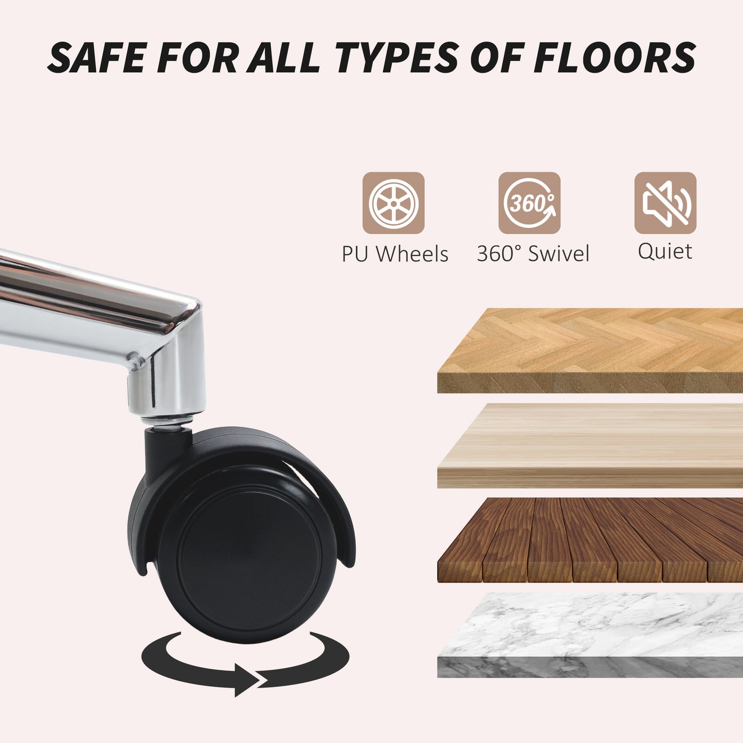 Upholstered Desk Chair with Height Adjustable, Cream White