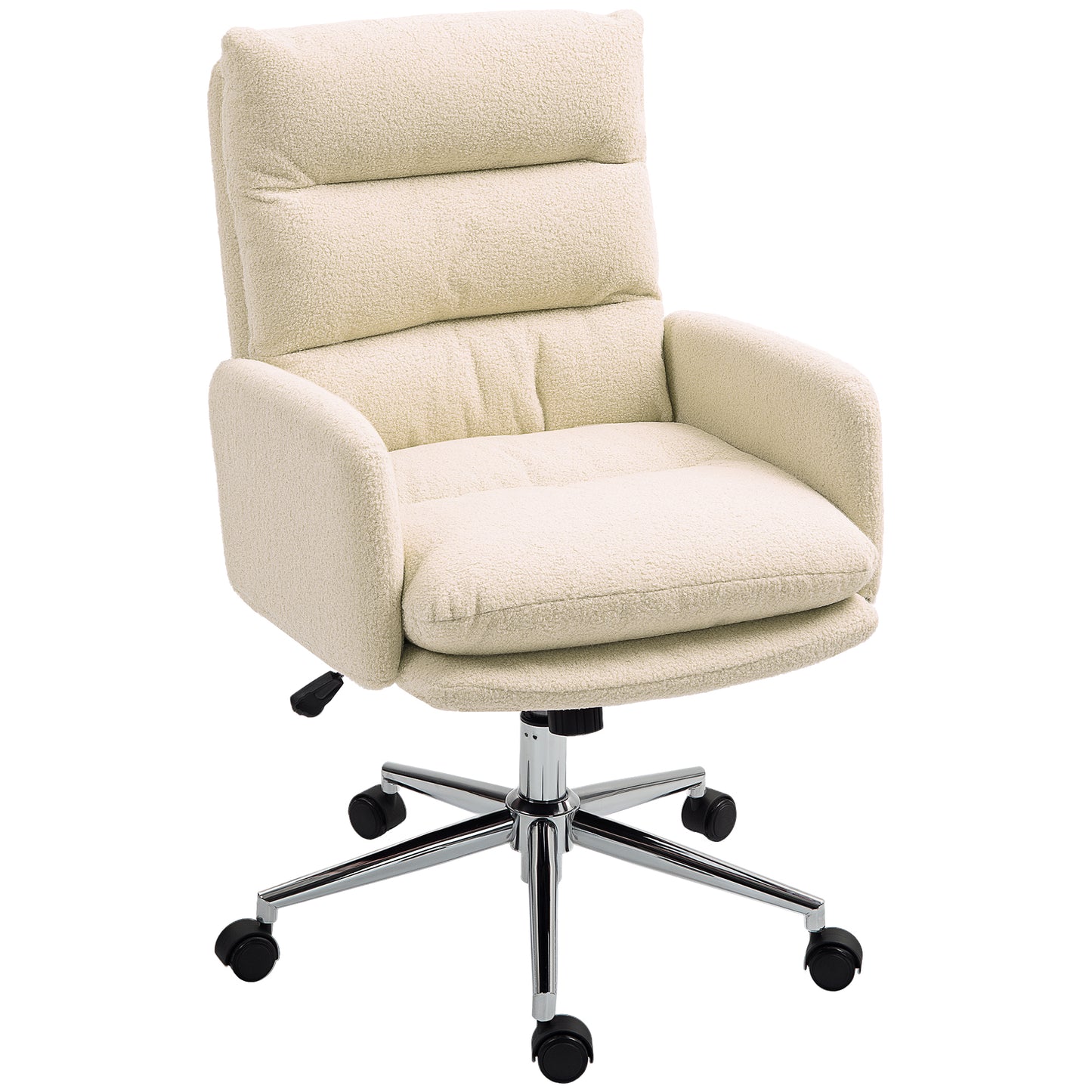 Upholstered Desk Chair with Height Adjustable, Cream White