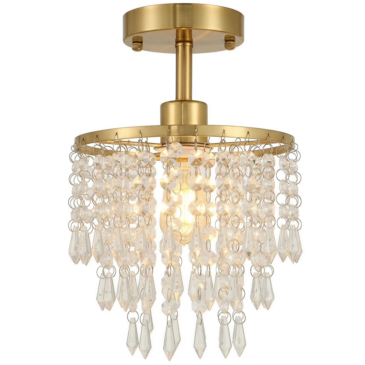 Crystal Ceiling Light with 57 Crystal Strands, Gold Tone