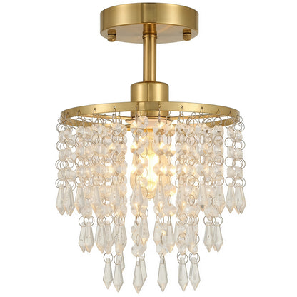 Crystal Ceiling Light with 57 Crystal Strands, Gold Tone