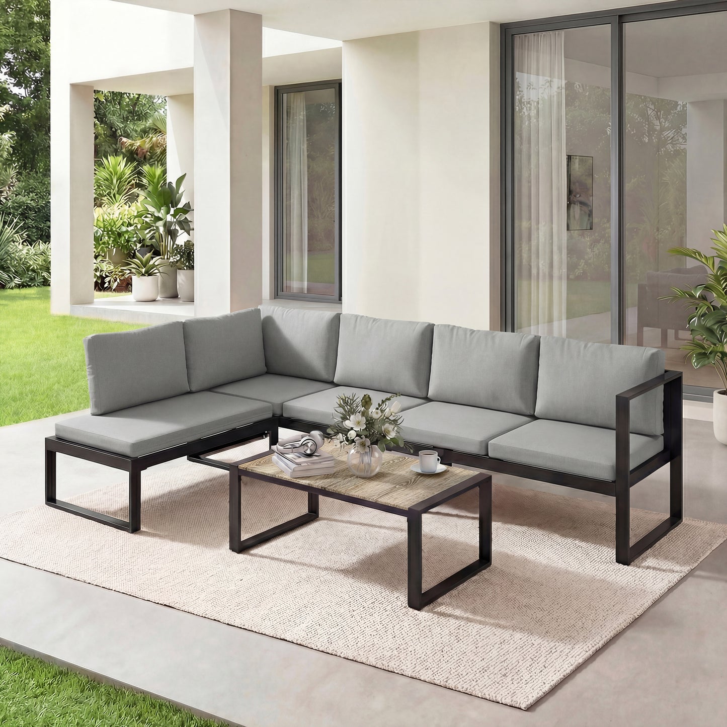 Garden Sofa Set with 2 Loveseats, Armless Chair, Coffee Table