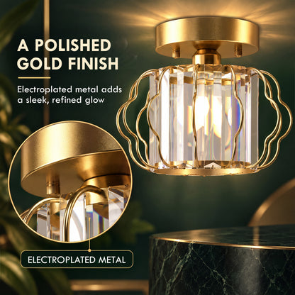 Set of 2 Crystal Ceiling Lights (E27 Bulbs Not Included) - Gold Tone