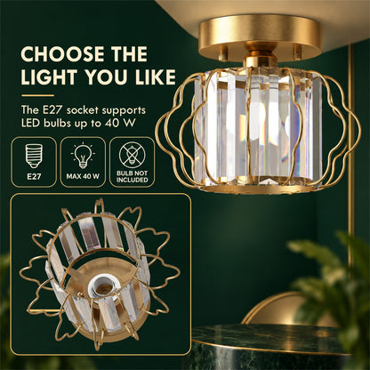 Set of 2 Crystal Ceiling Lights (E27 Bulbs Not Included) - Gold Tone
