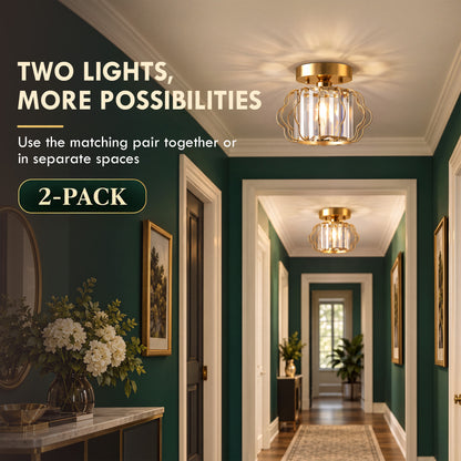 Set of 2 Crystal Ceiling Lights (E27 Bulbs Not Included) - Gold Tone