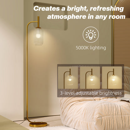 Modern Floor Lamp with Glass Lampshade, Foot Switch for Living Room