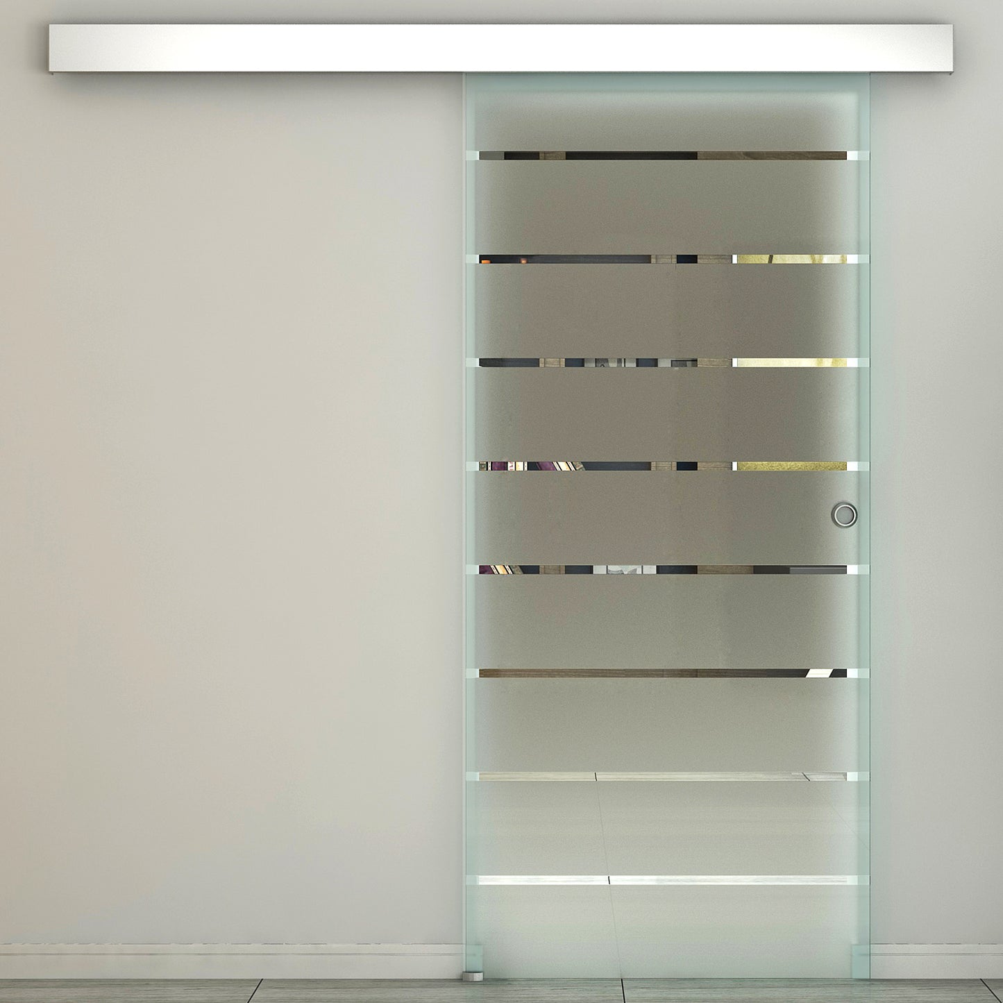 HOMCOM 90cm Sliding Glass Door Set Include Hardware Track Kit, Frosted Tempered Glass with Stripe Pattern, Round Handle