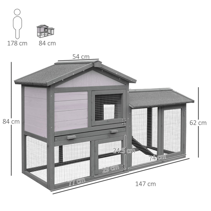 Wooden Double Tier Rabbit Guinea Pig Hutch Small Animal House Water Resistant Roof Ramp 147 x 54 x 84 cm