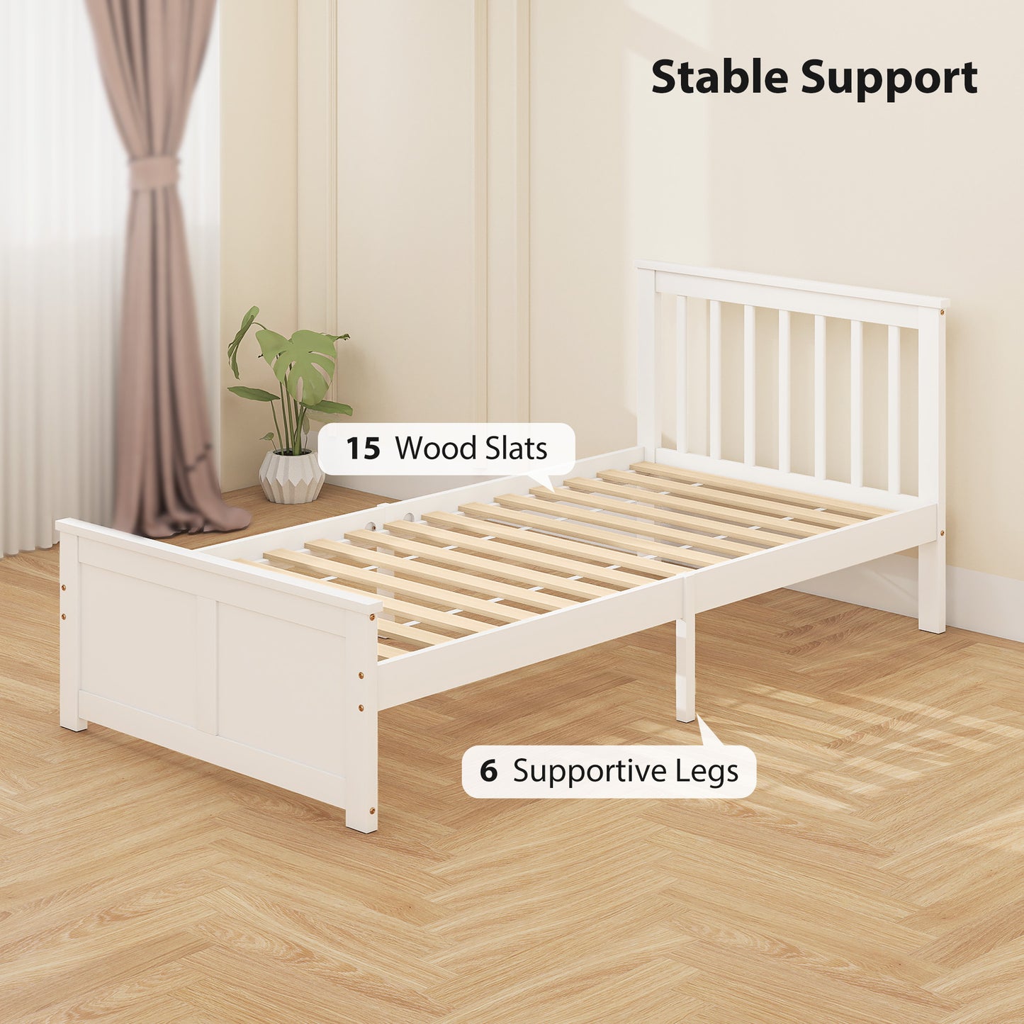 Wooden Single Storage Bed with 2 Drawers, Pine Wood Bed Frame, 90 x 190 cm, White