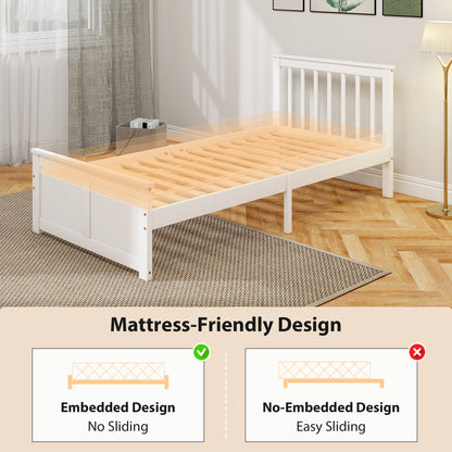 Wooden Single Storage Bed with 2 Drawers, Pine Wood Bed Frame, 90 x 190 cm, White