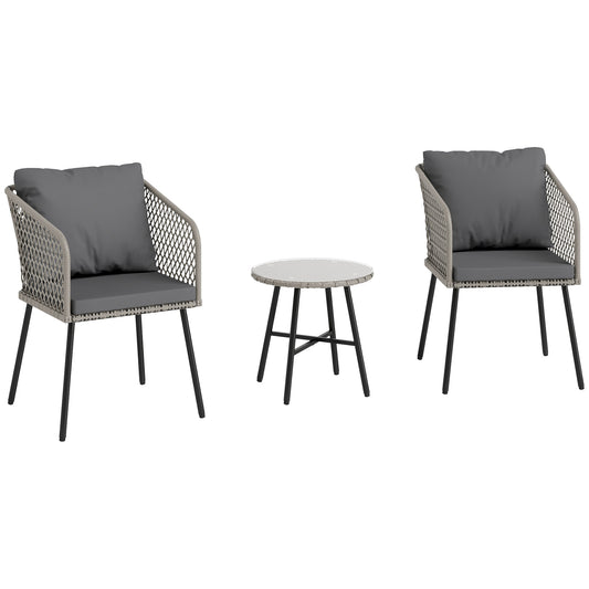 3 Piece Rattan Bistro Set with Cushions, Grey