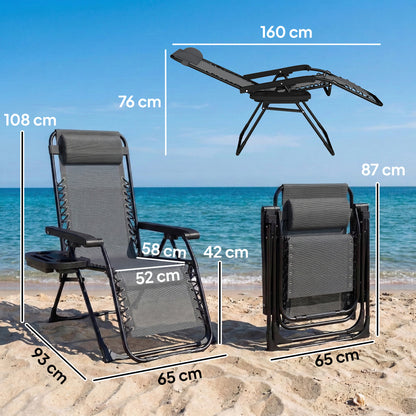 Zero Gravity Chair Sun Lounger with Cup Holder, Cushion, Light Grey